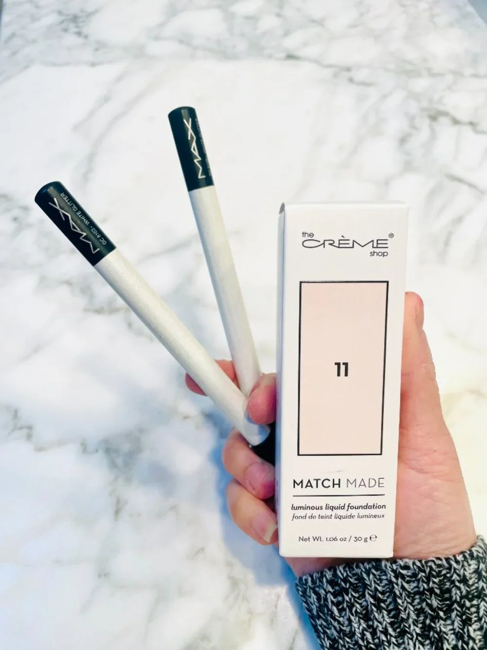 The Crème Shop Match Made Liquid Foundation + x2 MAX White Glitter Pencil Bundle